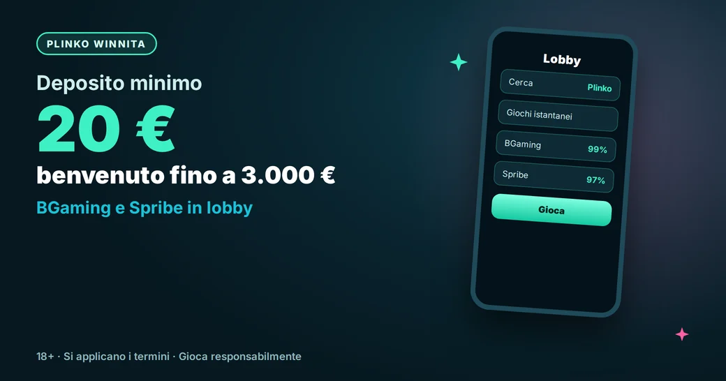 Plinko su Winnita: deposito minimo 20 €, BGaming e Spribe nella lobby, benvenuto fino a 3.000 €